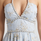 Women's Flowing Chiffon Maxi Dress with Halter V-Neck