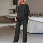 Women's Flowing Co-Ord Set with Cold-Shoulder Top