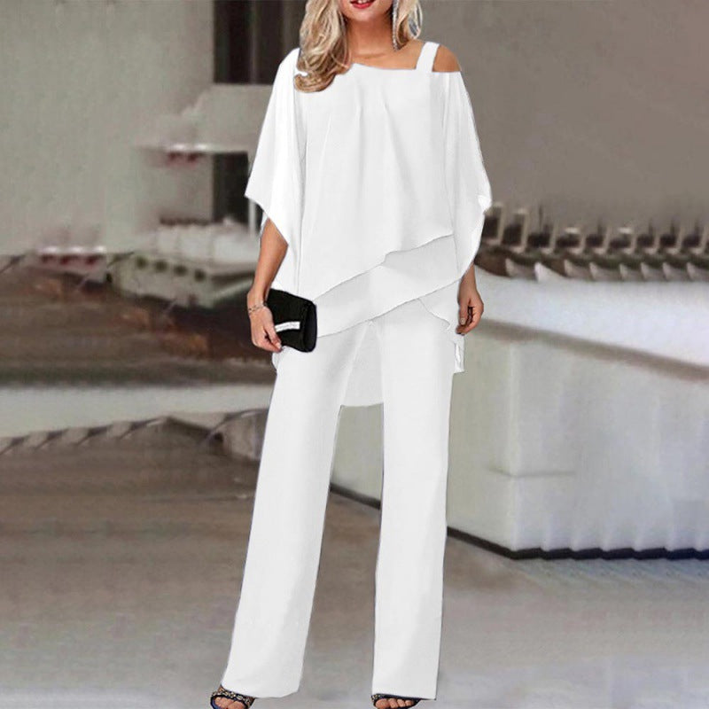 Women's Flowing Co-Ord Set with Cold-Shoulder Top