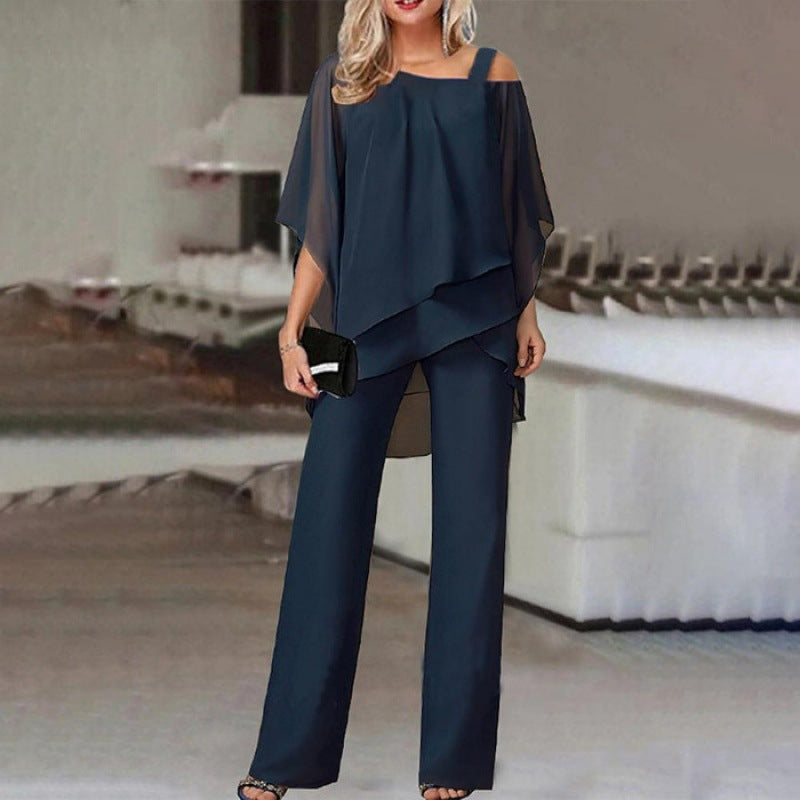 Women's Flowing Co-Ord Set with Cold-Shoulder Top