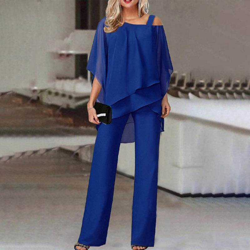 Women's Flowing Co-Ord Set with Cold-Shoulder Top