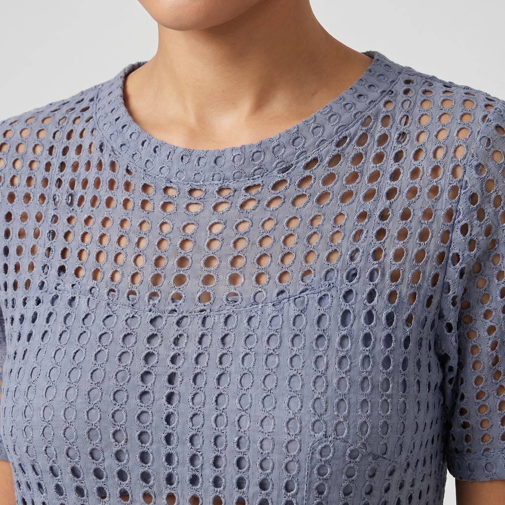 Women's Open-Knit Maxi Dress with Short Sleeves