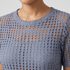 Women's Open-Knit Maxi Dress with Short Sleeves