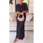 Women's Open-Knit Maxi Dress with Short Sleeves