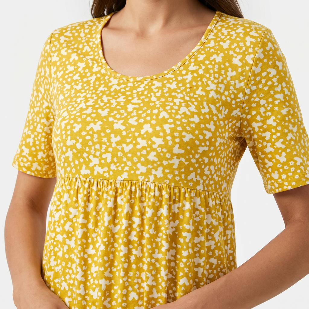 Women's Abstract Print Knit Mini Dress with Round Neck and Empire Waist