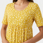 Women's Abstract Print Knit Mini Dress with Round Neck and Empire Waist