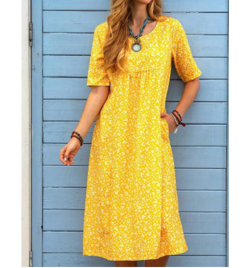 Women's Abstract Print Knit Mini Dress with Round Neck and Empire Waist