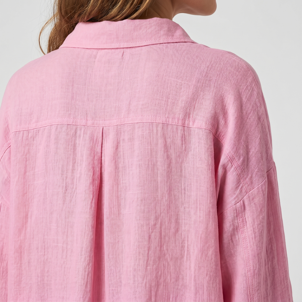 Women's Oversized Linen Maxi Shirt Dress with Pointed Collar
