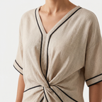 Women's Linen Maxi Dress with Twist Front Detail