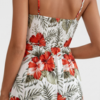 Women's Tropical Floral Maxi Dress with V-Neck and Spaghetti Straps