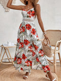 Women's Tropical Floral Maxi Dress with V-Neck and Spaghetti Straps