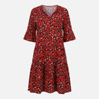 Women's Flowing Midi Dress with Leopard Print V-Neck