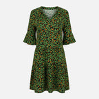 Women's Flowing Midi Dress with Leopard Print V-Neck