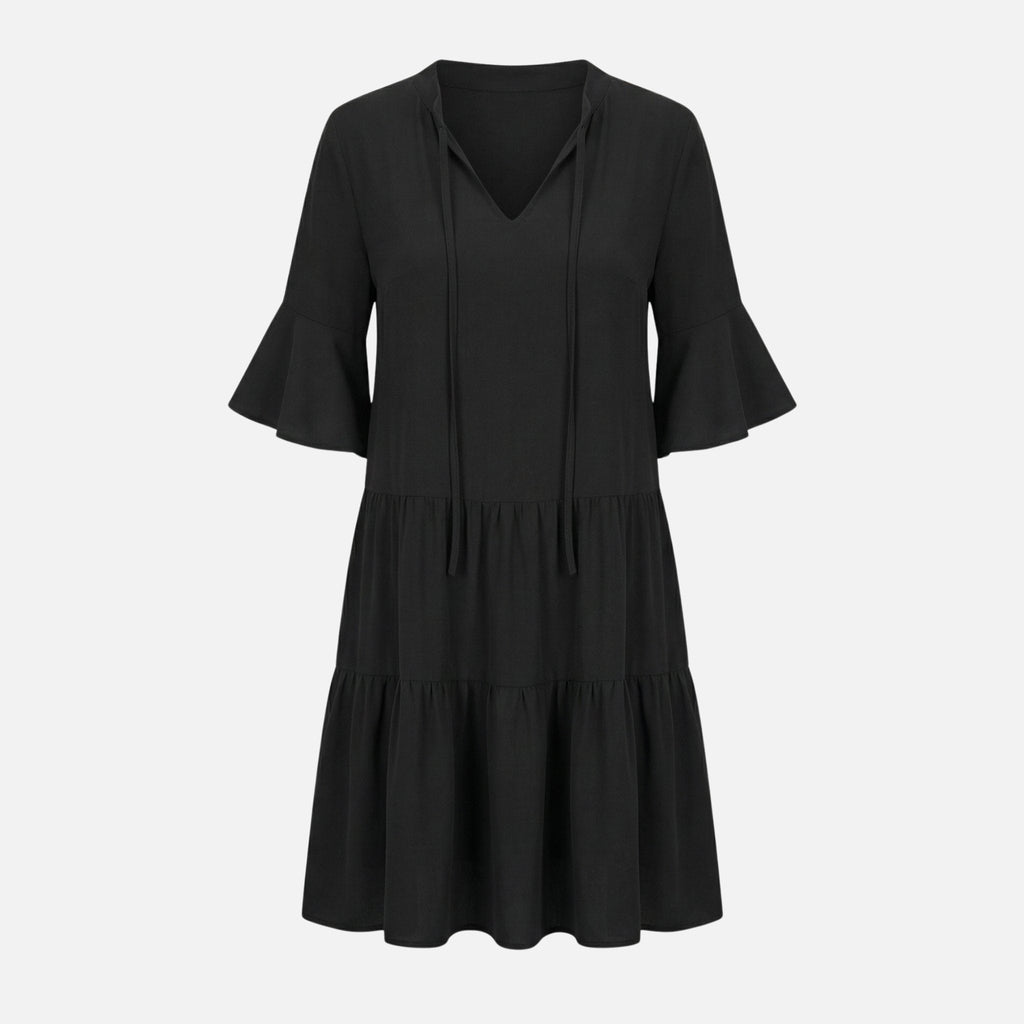 Women's Flowing Midi Dress with Leopard Print V-Neck