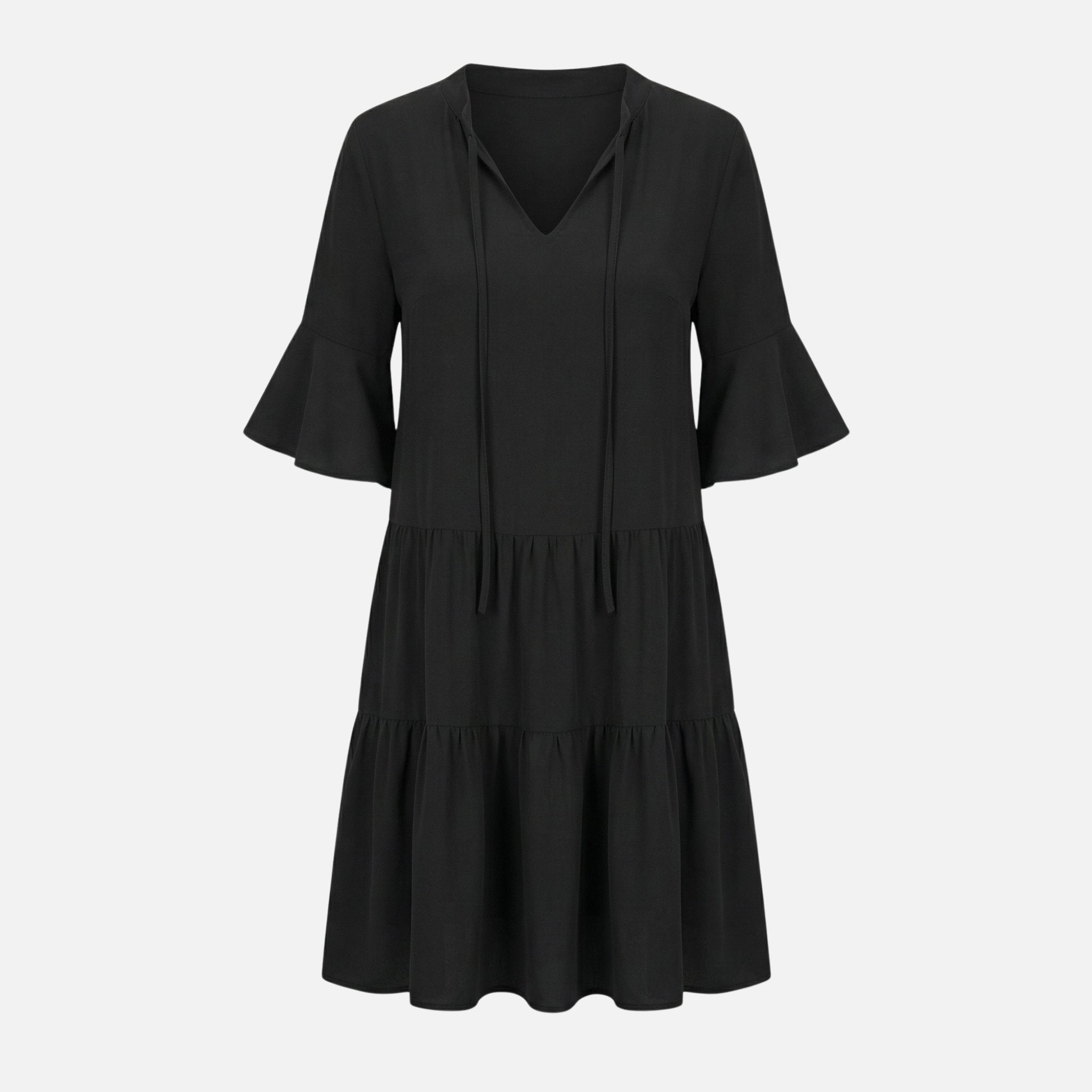 Women's Flowing Midi Dress with Leopard Print V-Neck