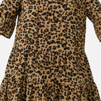 Women's Flowing Midi Dress with Leopard Print V-Neck
