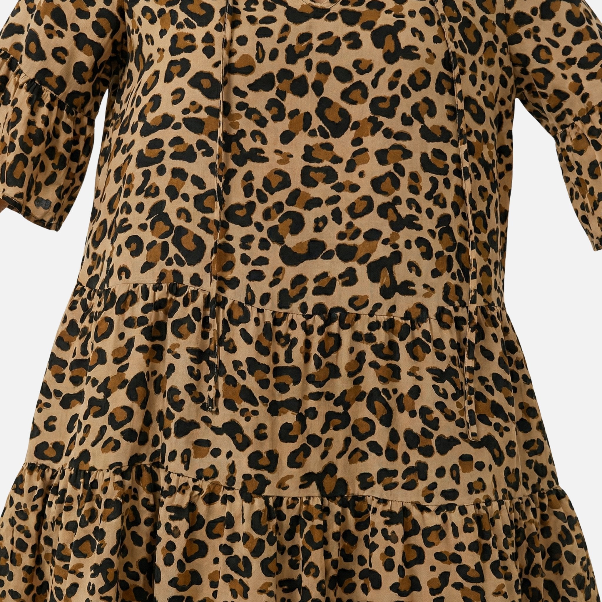Women's Flowing Midi Dress with Leopard Print V-Neck