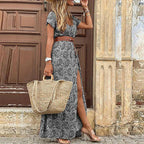 Women's Flowing Paisley Maxi Dress with V-Neck