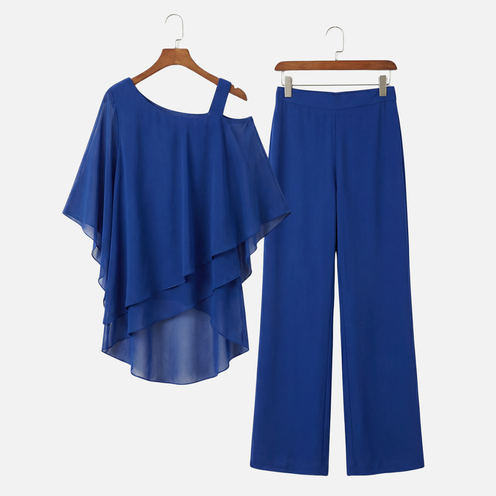 Women's Flowing Co-Ord Set with Cold-Shoulder Top