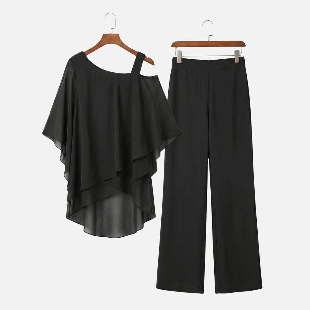 Women's Flowing Co-Ord Set with Cold-Shoulder Top