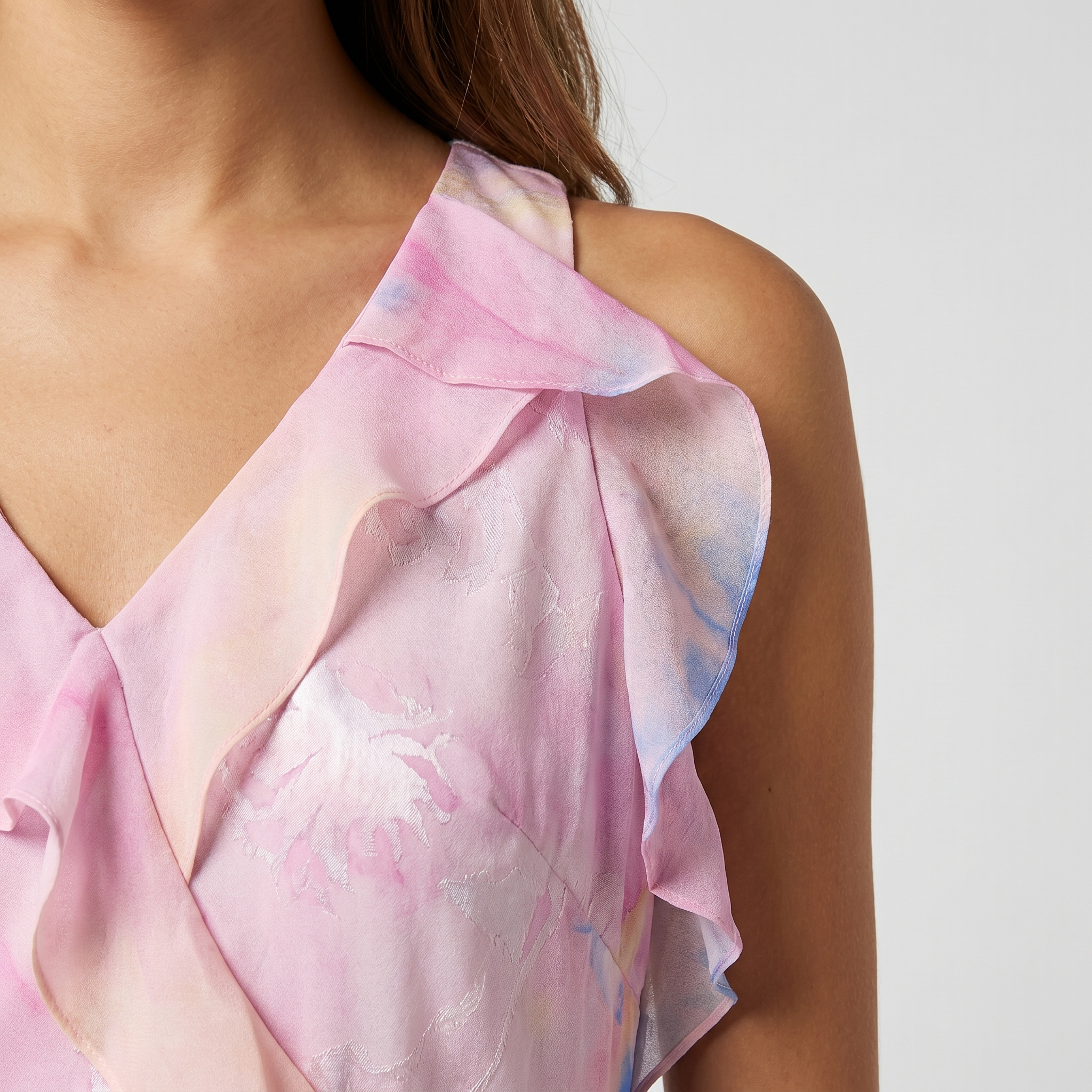Women's Flowing Satin Floral Jacquard Maxi Dress with V-Neck