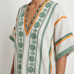 Women's Flowy Linen Mini Beach Dress with Embroidered V-Neck