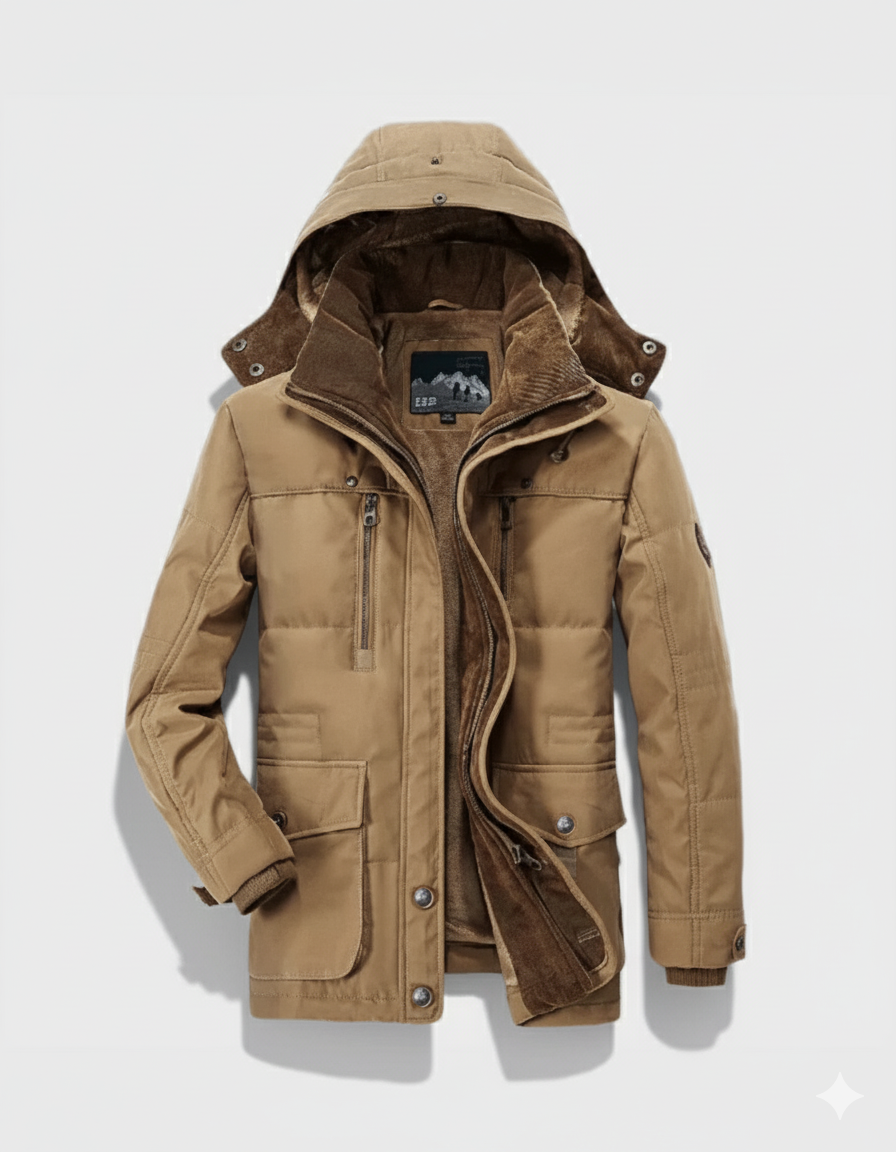 Men's Thick Hooded Winter Coat with Deep Pockets