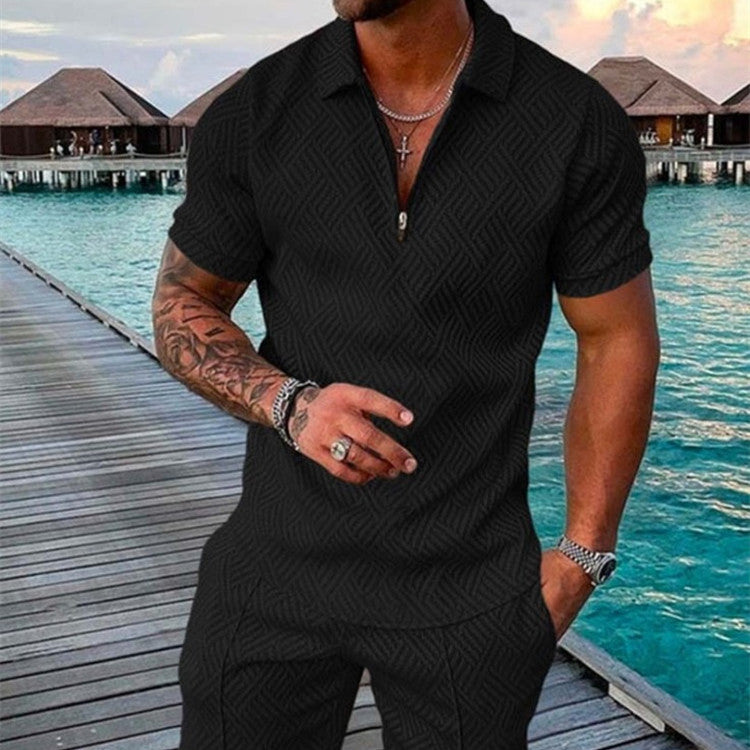 Men's Relaxed Knit Set with Half-Zip Polo