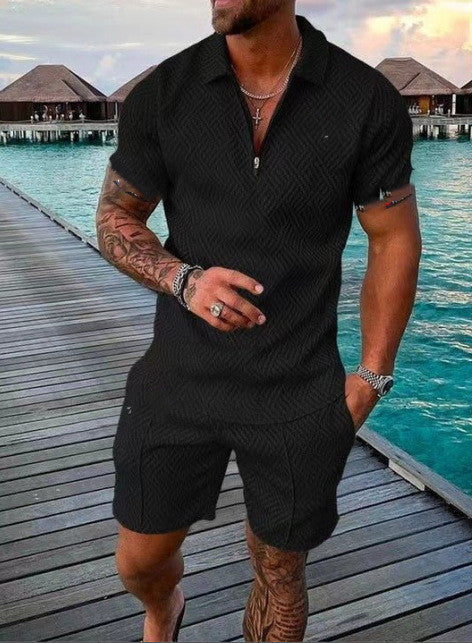 Men's Relaxed Knit Set with Half-Zip Polo