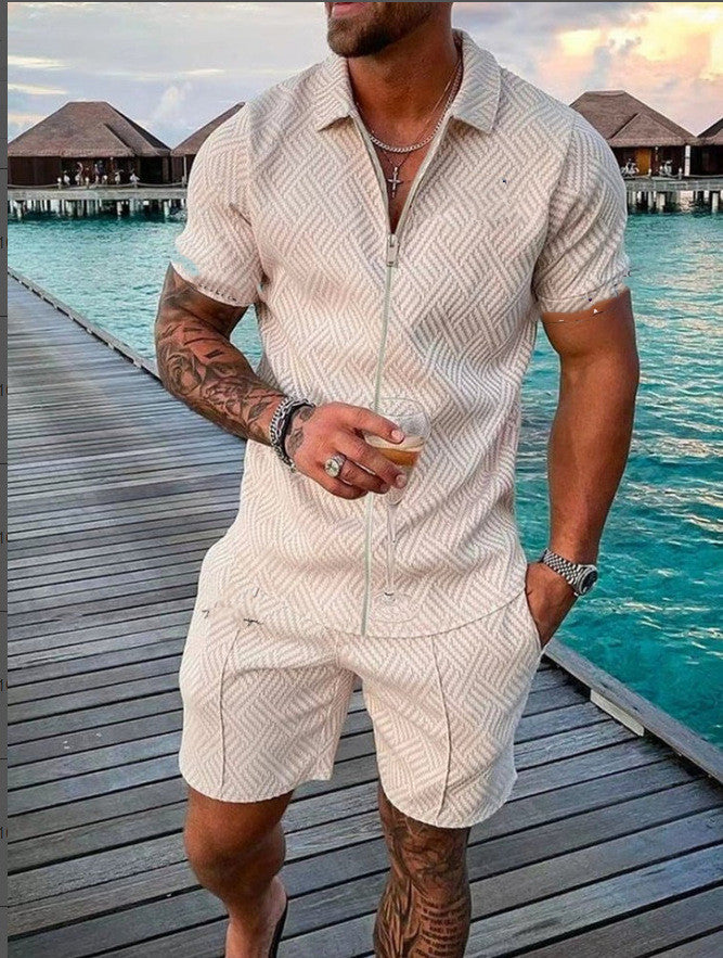 Men's Relaxed Knit Set with Half-Zip Polo