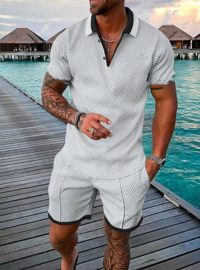 Men's Relaxed Knit Set with Half-Zip Polo