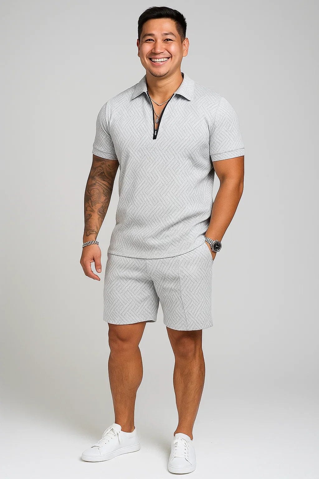 Men's Relaxed Knit Set with Half-Zip Polo