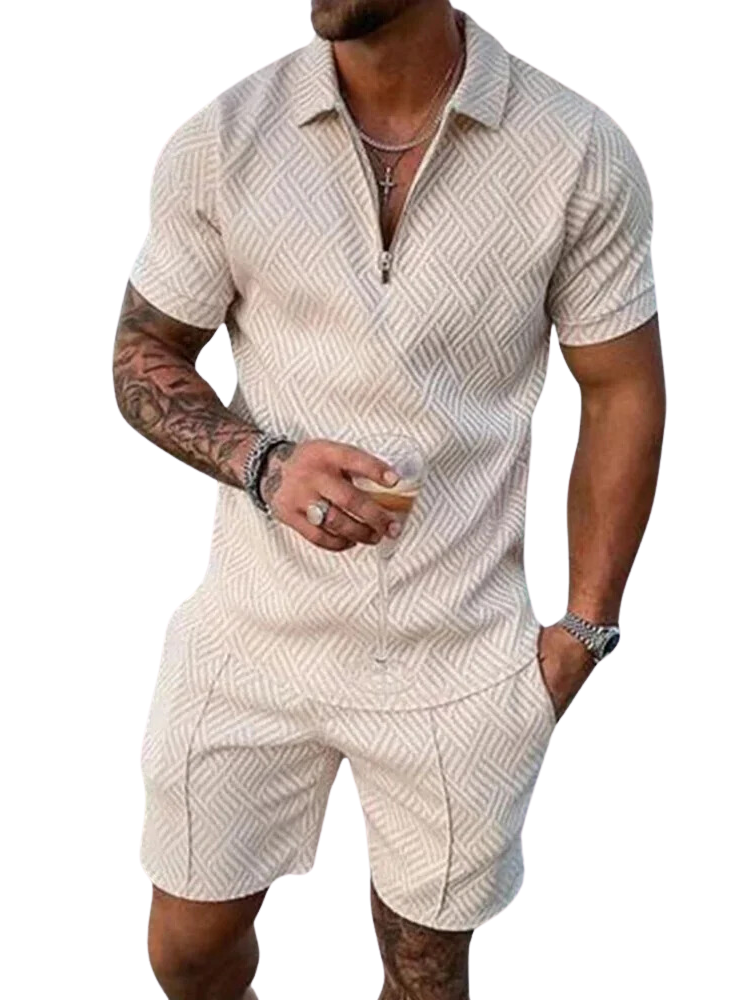 Men's Relaxed Knit Set with Half-Zip Polo