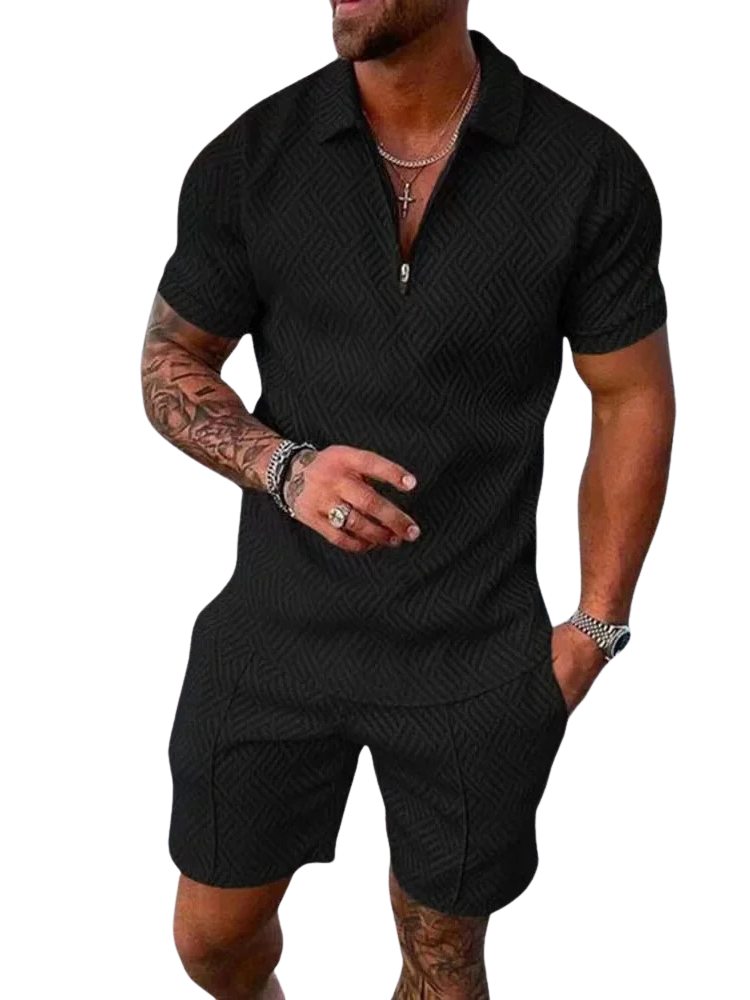 Men's Relaxed Knit Set with Half-Zip Polo