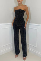 Women's Glitter Top and High-Waist Trouser Set