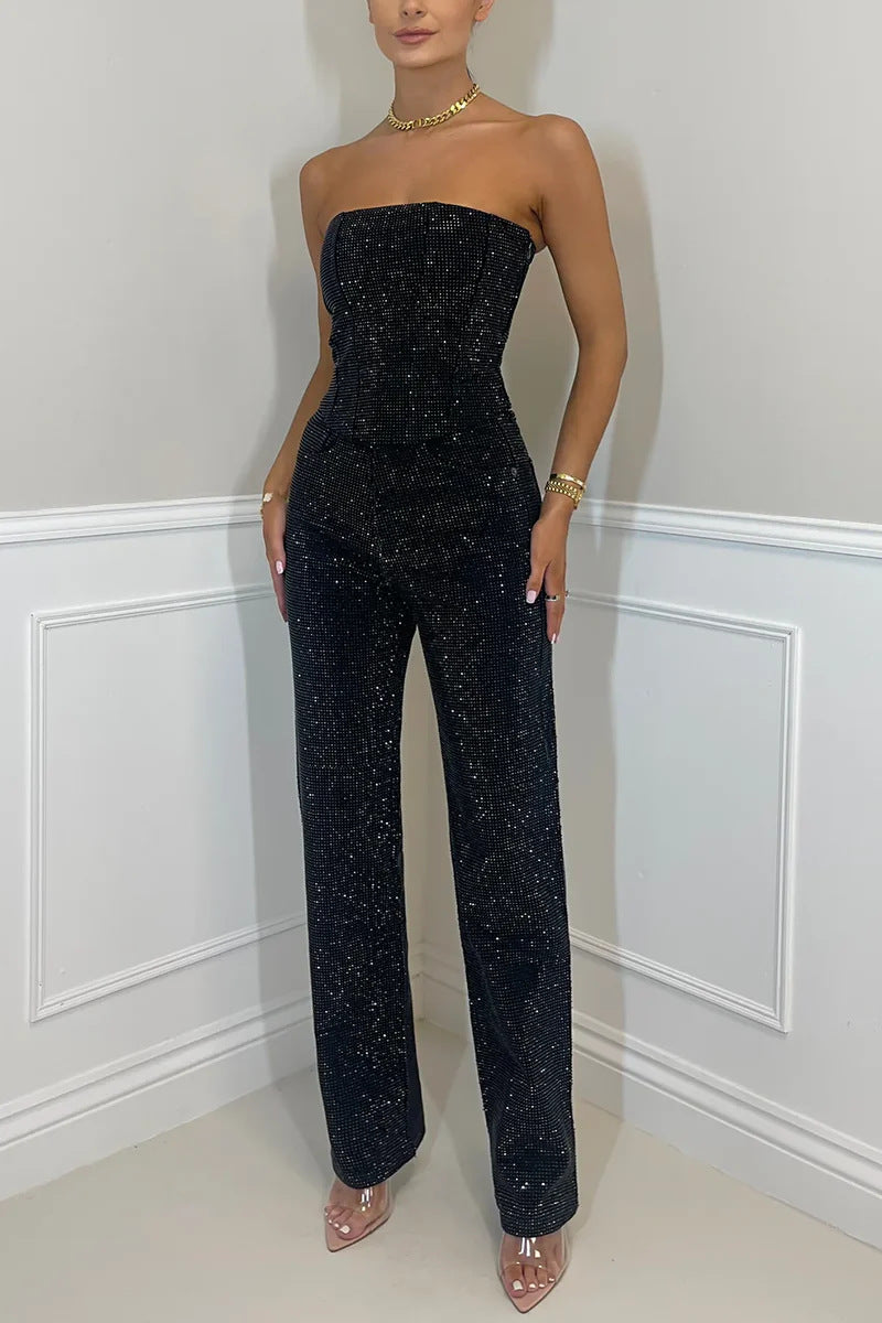 Women's Glitter Top and High-Waist Trouser Set