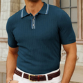 Men's Herringbone Knit Polo Shirt with Contrast Tipping
