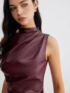 Women's High-Neck Sleeveless Tank Top with Asymmetrical Draped Cut