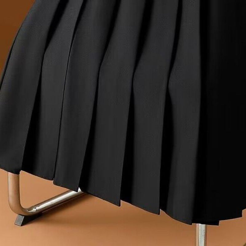 Women's High-Waist Pleated Midi Skirt with Adjustable Belt