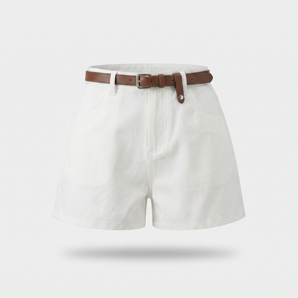 Women's High-Waisted Cotton Shorts with Belt