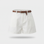 Women's High-Waisted Cotton Shorts with Belt