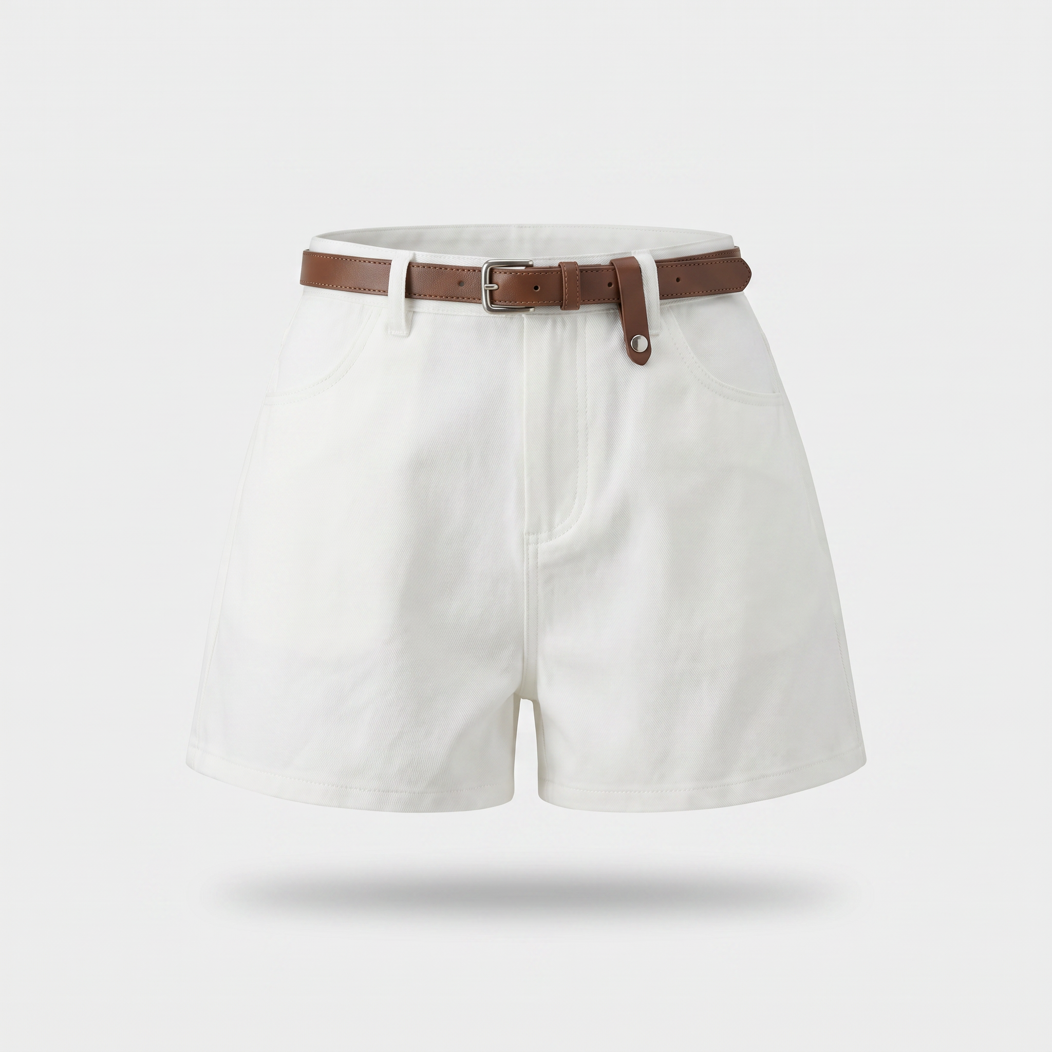 Women's High-Waisted Cotton Shorts with Belt