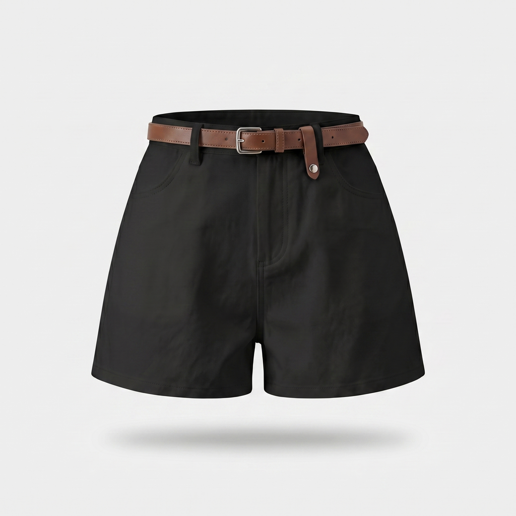 Women's High-Waisted Cotton Shorts with Belt