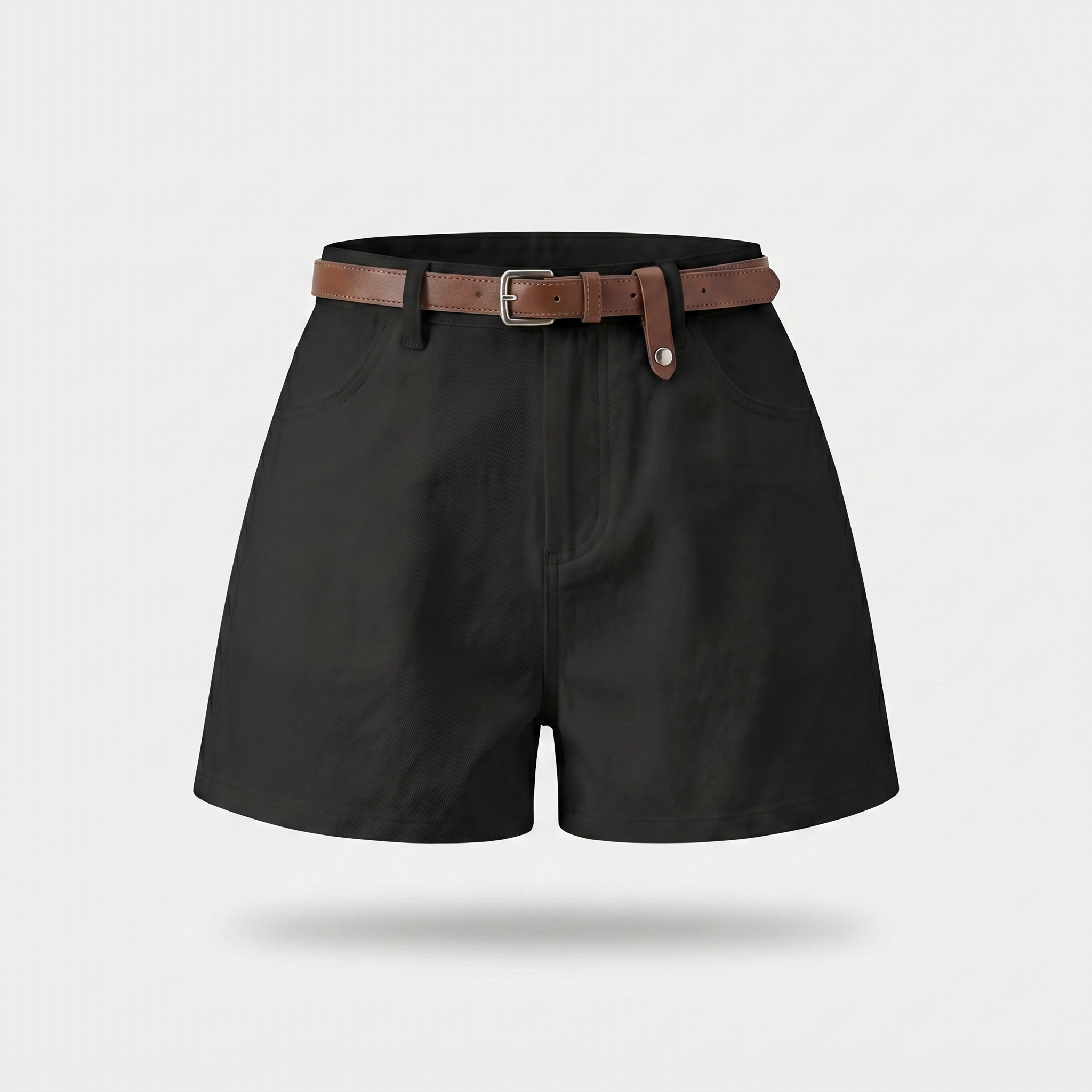 Women's High-Waisted Cotton Shorts with Belt