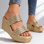 Women's Metallic Espadrille Wedge Sandals with Braided Straps
