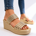 Women's Metallic Espadrille Wedge Sandals with Braided Straps