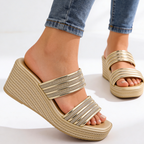 Women's Metallic Espadrille Wedge Sandals with Braided Straps
