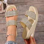 Women's Metallic Espadrille Wedge Sandals with Braided Straps