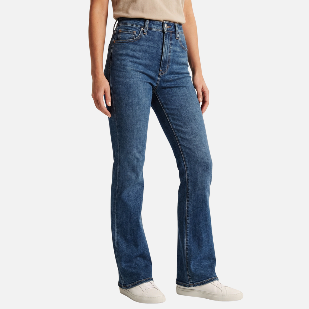 Women's High Waisted Flared Denim Jeans with Five-Pocket Styling
