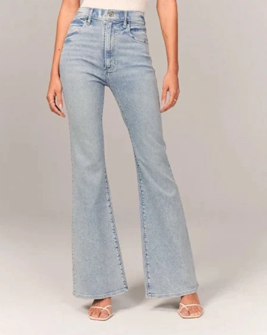 Women's High Waisted Flared Denim Jeans with Five-Pocket Styling